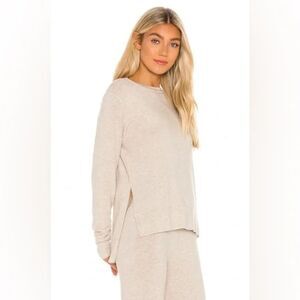 Beyond Yoga Just Chilin Side Slit Long Sleeve Pullover - Oatmeal XL